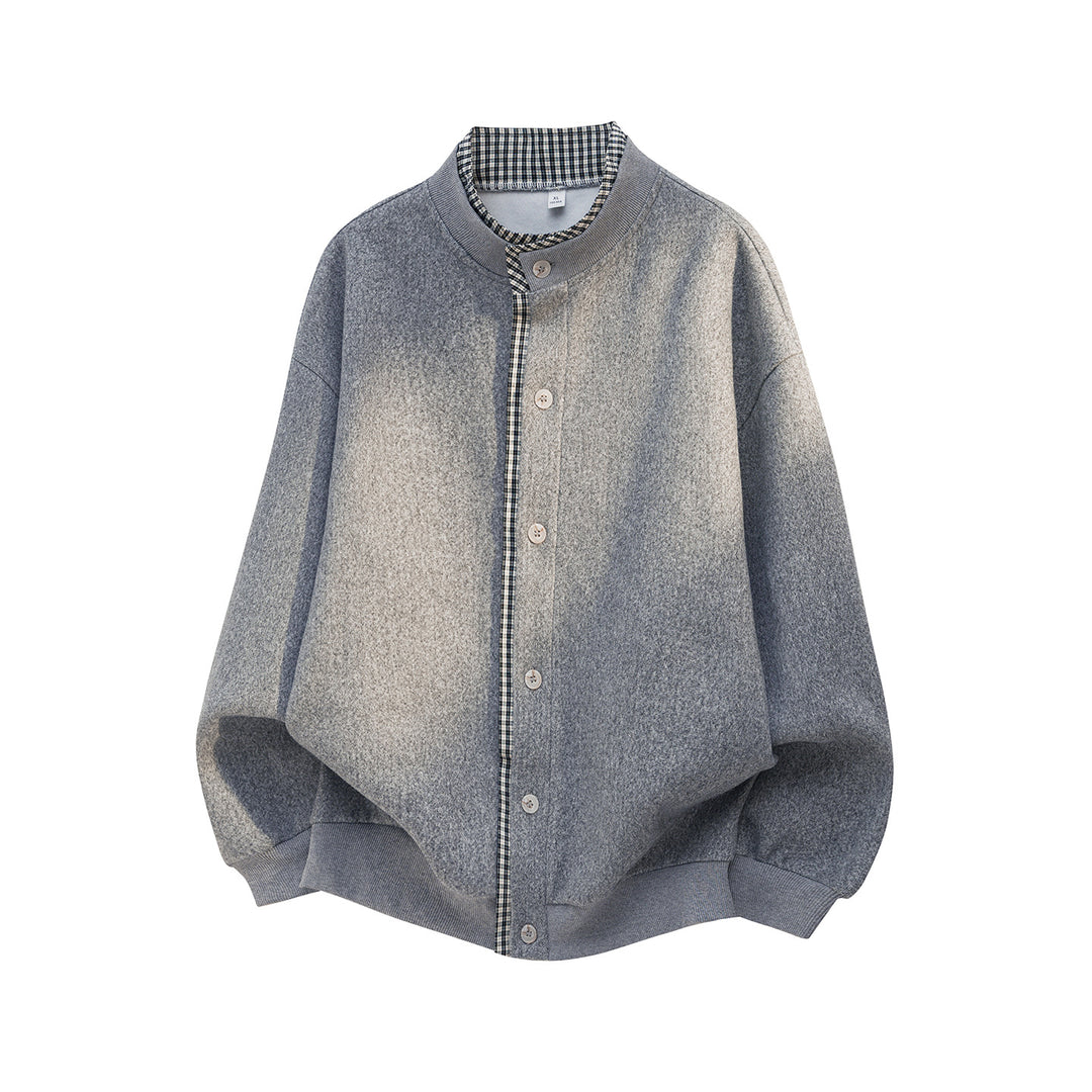 Unisex Oversize Wollmix-Cardigan-Jacke mit Karo-Einfassung und Stehkragen Echo Archiv