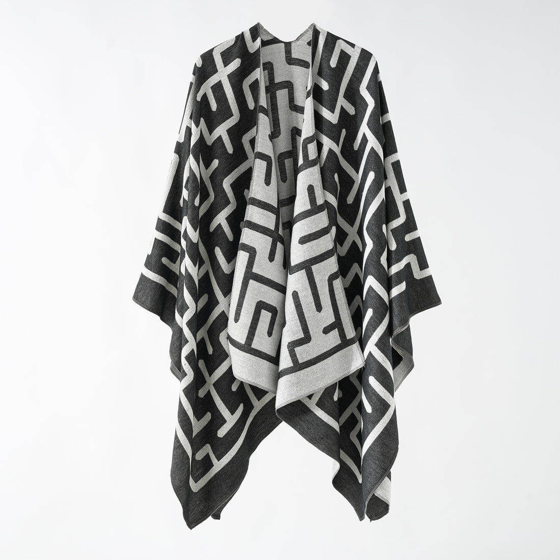 Damen Reversibler Jacquard-Überwurf mit grafischem Muster – Célinea