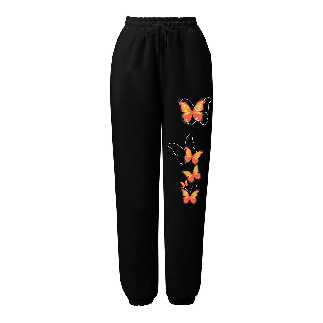 Damen hochgeschnittene Sweatpants mit elastischem Bund, Kordelzug, Seitentaschen, elastischen Beinabschlüssen und Schmetterlingsprint – Avérine