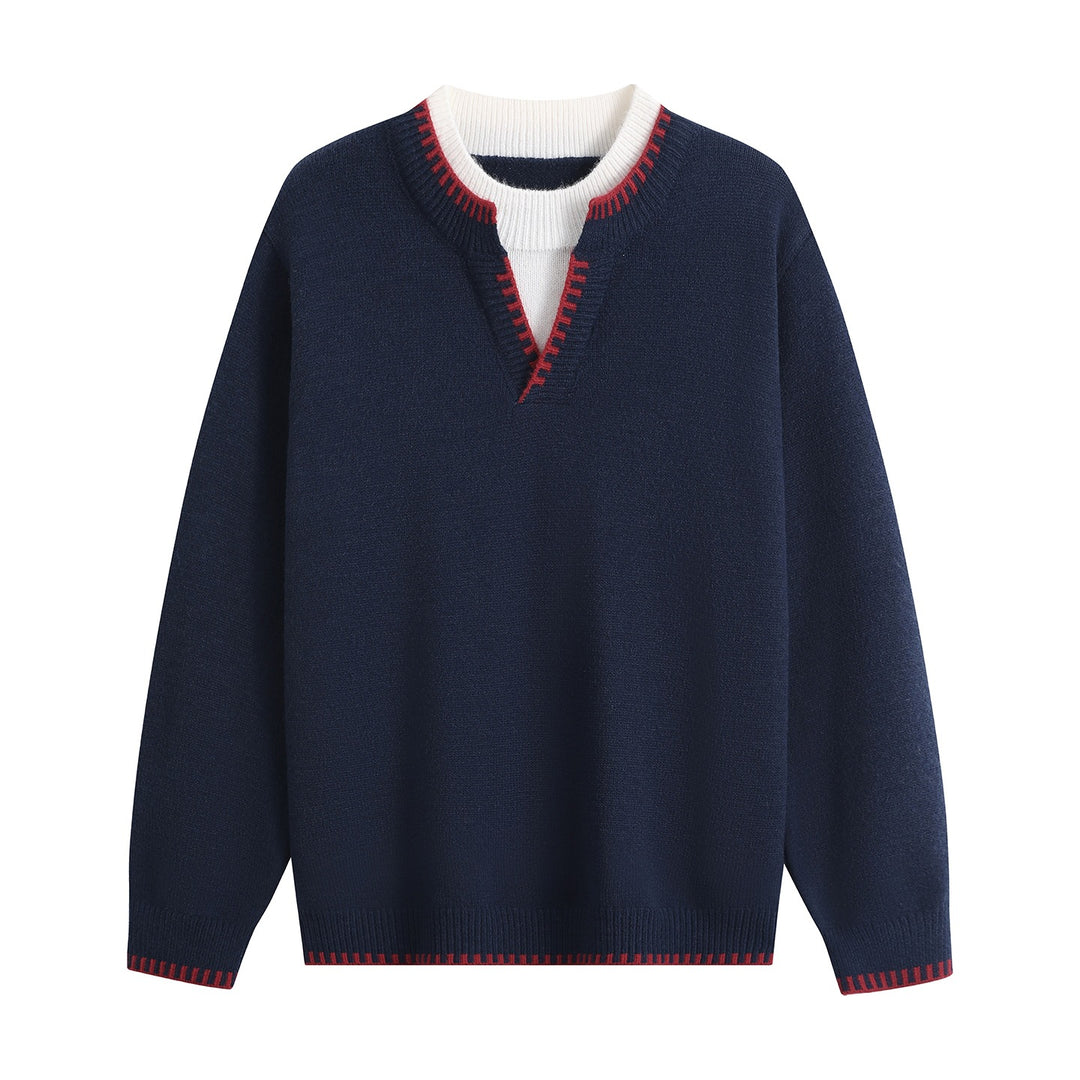 Unisex Oversize-Feinstrickpullover mit V-Notch & kontrastiertem Rippenkragen Echoarchiv