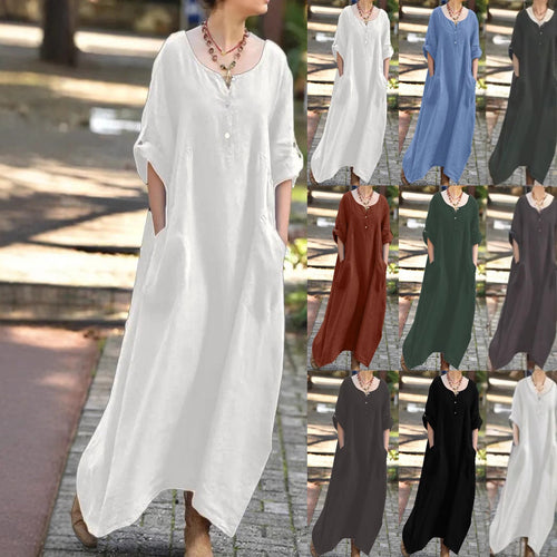 Damen lässiges Maxikleid mit praktischen Taschen und Knopfdetails Echoarchiv