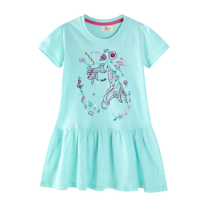 Mädchen Kurzarm Freizeitkleid mit bezauberndem Einhorn-Design Echo Archiv