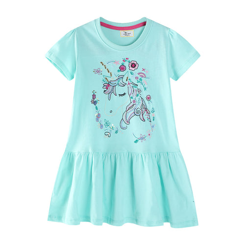 Mädchen Kurzarm Freizeitkleid mit bezauberndem Einhorn-Design Echo Archiv