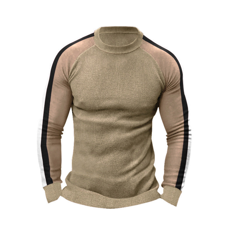 Herren sportlicher Strickpullover mit kontrastierenden Ärmeln und hohem Kragen Echoarchiv