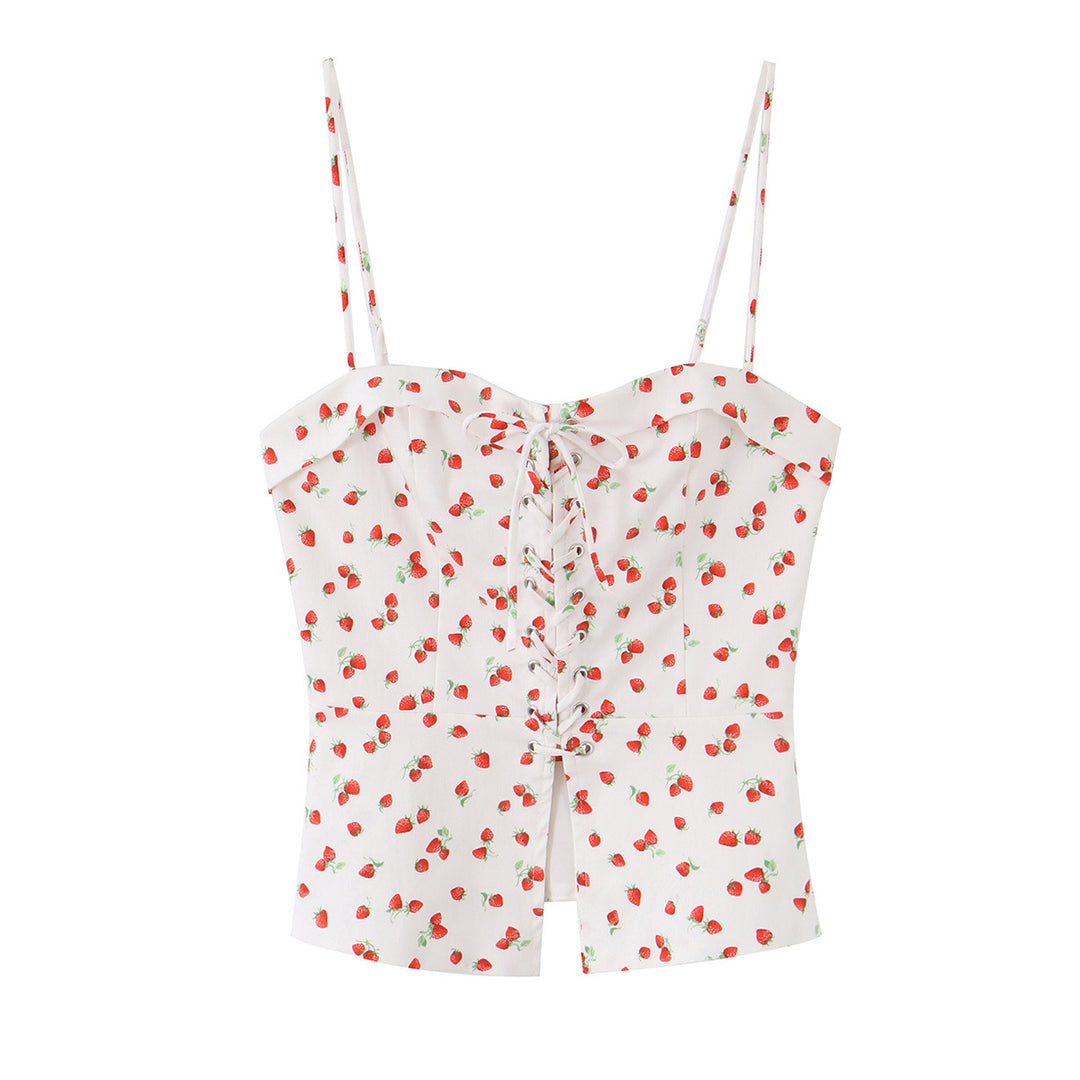 Damen Highwaist Cropped-Hose mit Erdbeer-Print und geradem Bein Echo Archiv