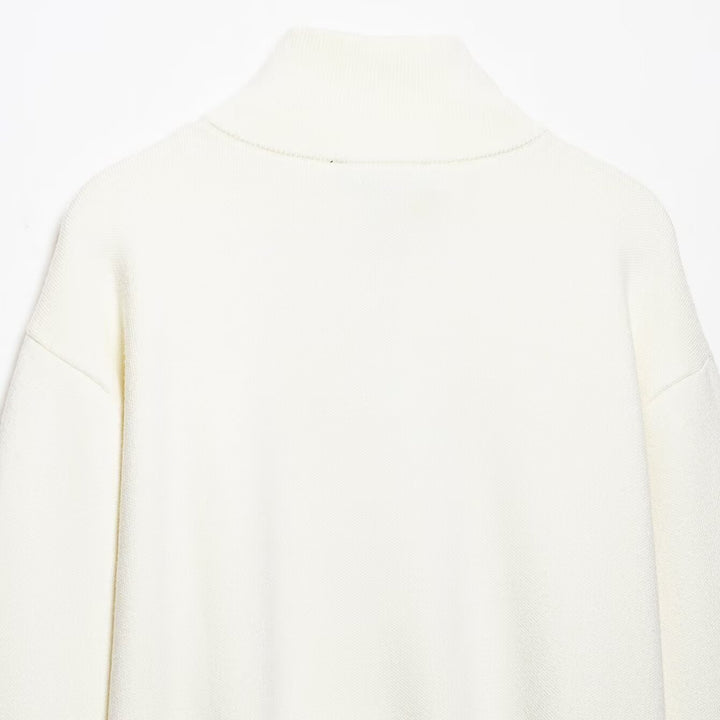 Damen Grobstrick-Pullover mit halbem Reißverschluss, Stehkragen und überschnittenen Ärmeln Echoarchiv