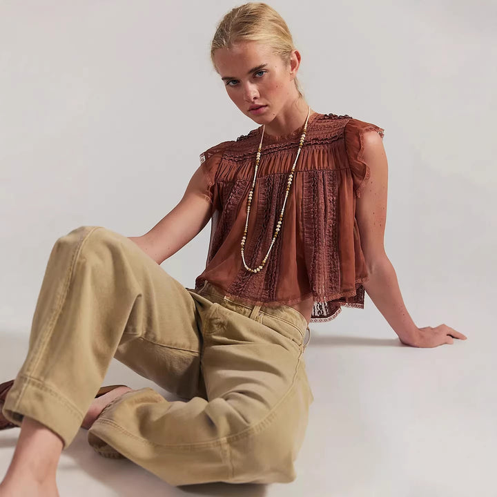 Damen Luftiges Spitzenoberteil mit Rüschendetails Echo Archiv