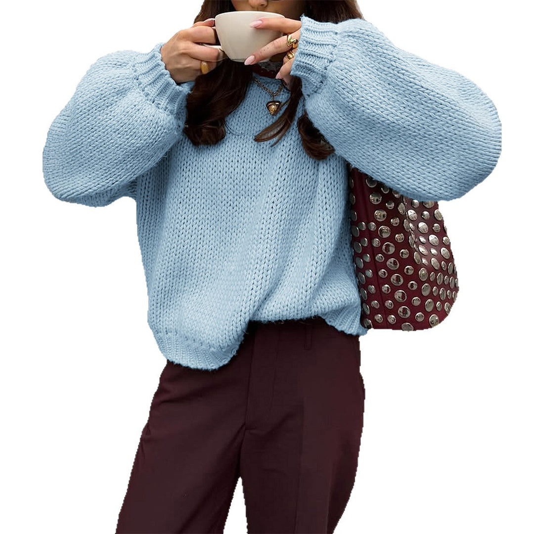 Damen oversized Grobstrickpullover mit Rundhalsausschnitt und gerippten Abschlüssen – Mavelle