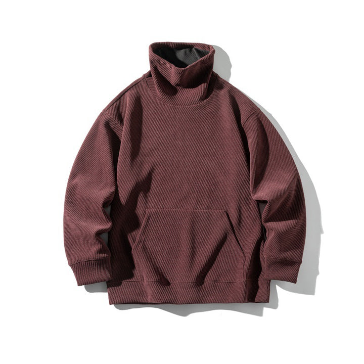Unisex Oversize Waffelstruktur-Halbrollkragen-Sweatshirt mit Kängurutasche Echoarchiv