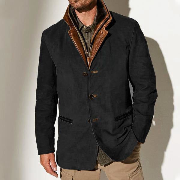 Herren stilvolle Wildlederjacke mit Kontrastkragen und praktischen Taschen Echoarchiv