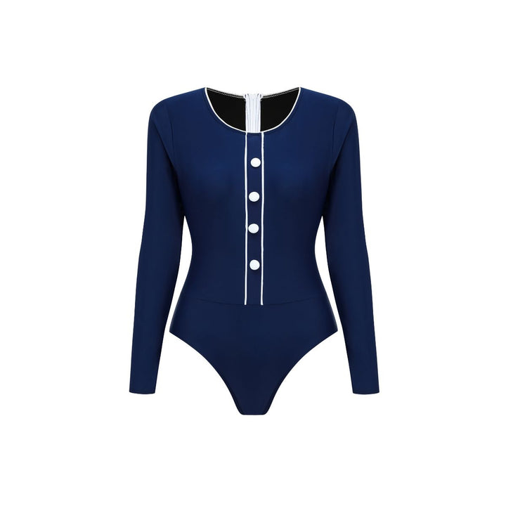 Damen Sportlicher Schwimmanzug mit Langarm und Knopfdetails Echo Archiv