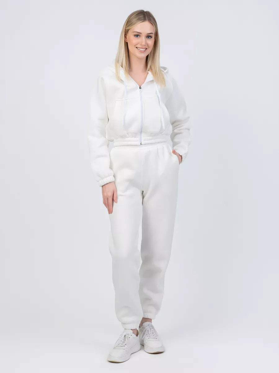 Damen Gekürztes Zip‑Hoodie mit elastischer High‑Waist Jogginghose – Auréline