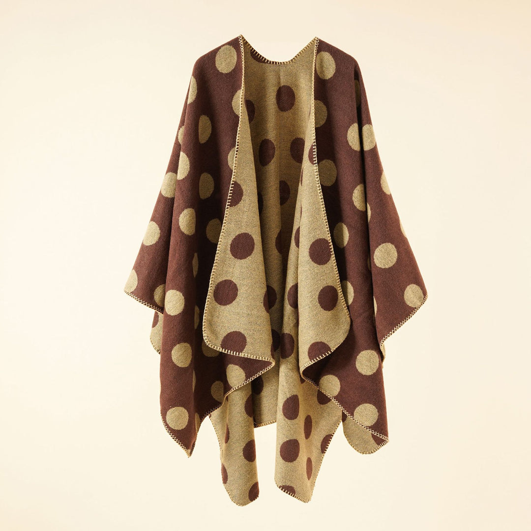 Damen Wendbarer Oversize-Capeponcho aus Jacquardstrick mit Zierstichkante – Célinea