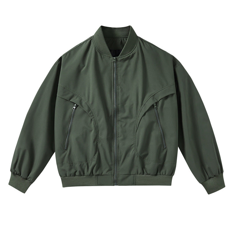 Unisex lightweight stretch shell zip-front bomber jacket with curved zip utility pockets – Brevano