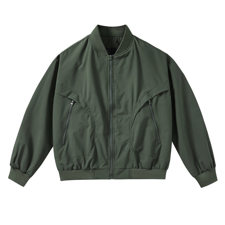 Unisex lightweight stretch shell zip-front bomber jacket with curved zip utility pockets – Brevano