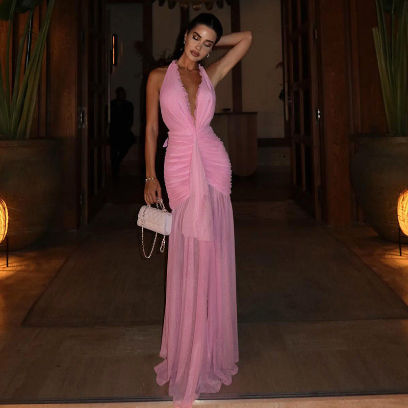 Damen Maxikleid mit tiefem V-Ausschnitt und Raffungen Echo Archiv