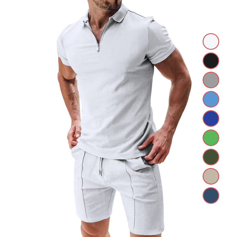 Herren nan sportives Poloshirt- und Chino-Shorts-Set mit halbem Reißverschluss, strukturiertem Jersey und dezenter Bügelfalte Echo Archiv