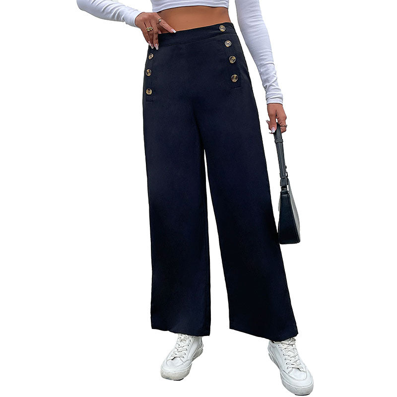 Damen High‑Waist Palazzo‑Hose mit maritim inspirierter Zierknopfleiste und weitem Bein – Avélisse