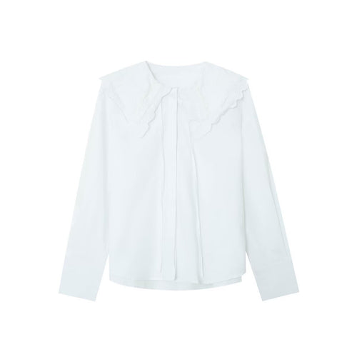 Damen Bluse mit übergroßem besticktem Bubikragen und Bindeschleife Echoarchiv
