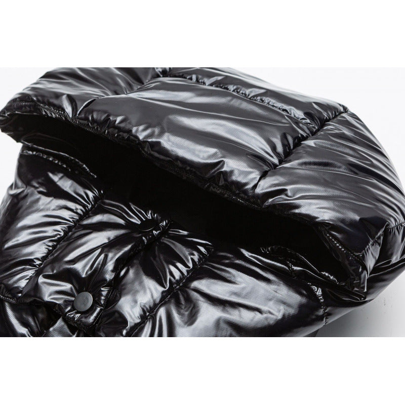 Damen langer glänzender gesteppter Puffer-Mantel mit Kapuze, Utility-Taschen und Oversize-Silhouette Echo Archiv