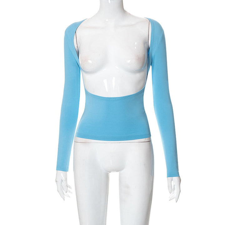 Damen figurbetontes Longsleeve-Oberteil mit offenem Rücken und elegantem Design Echo Archiv