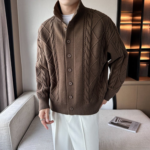 Herren modischer Strickjacke mit Zopfmuster und modernem Kragen Echoarchiv