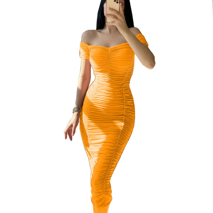 Damen Figurbetontes Wickelkleid mit Off-Shoulder Design und Raffung Echo Archiv