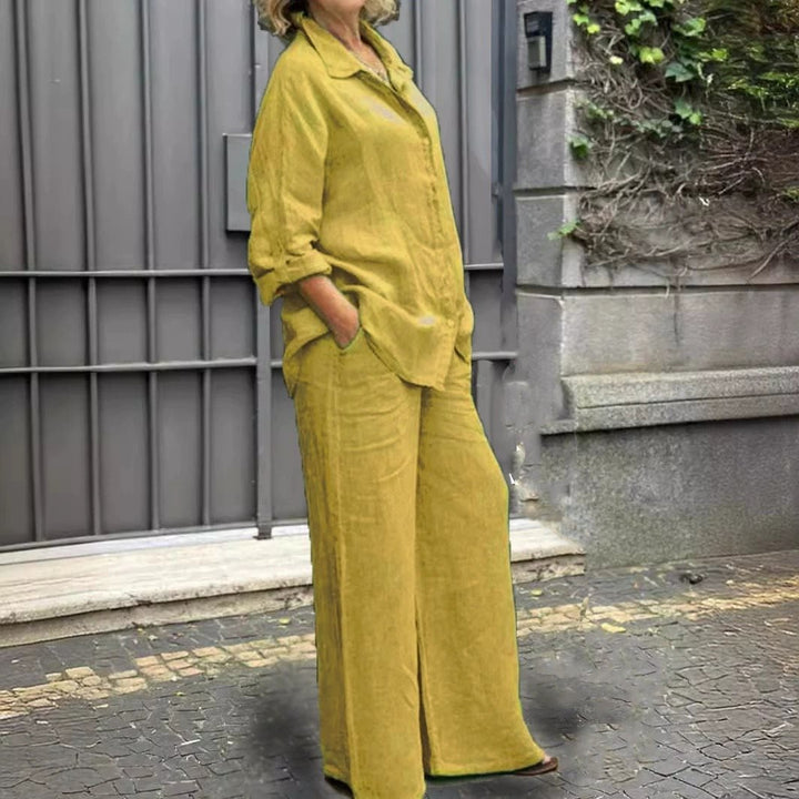 Damen Leichtes Leinen-Loungewear-Set mit Oversized-Hemd und weiter Palazzo-Hose Echo Archiv