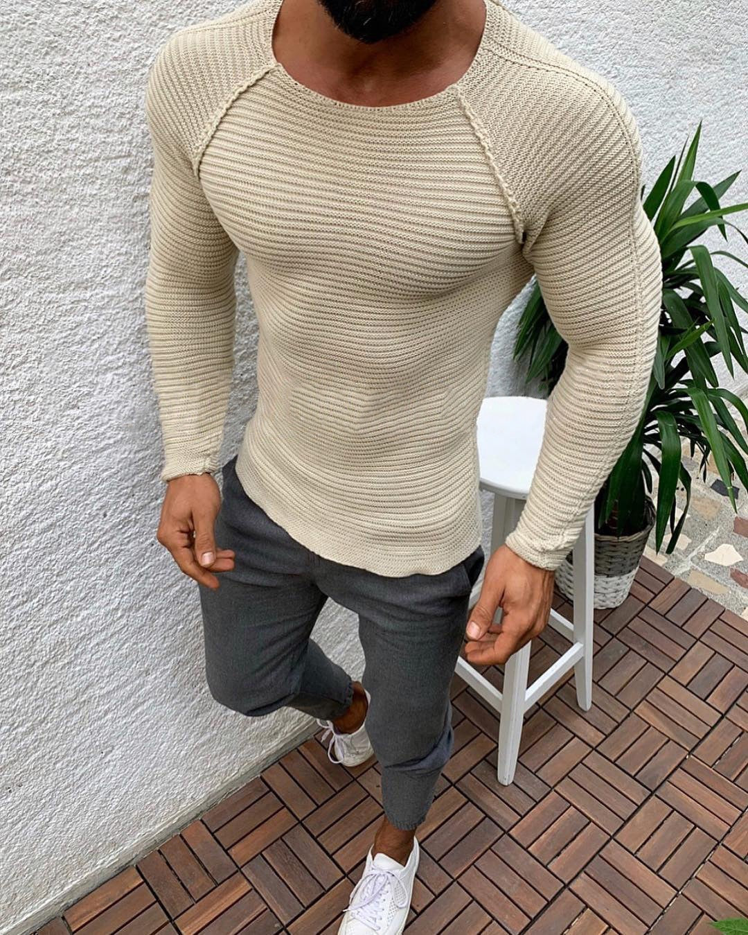 Herren nan figurbetonter Strickpullover mit Raglanärmeln und elastischer Struktur Echo Archiv