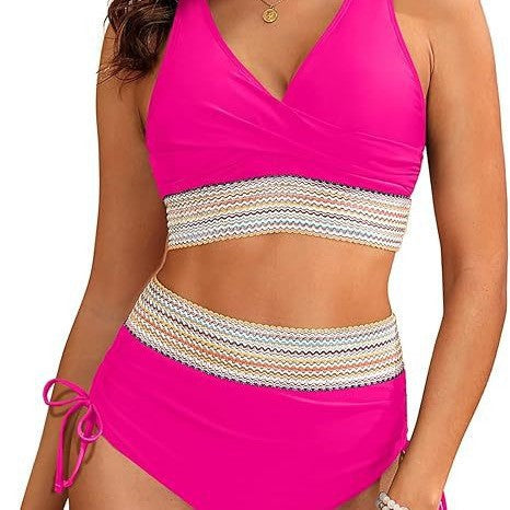Damen Hochgeschnittener Bikini mit Eleganter Wickeloptik und Dekorativem Bund Echoarchiv