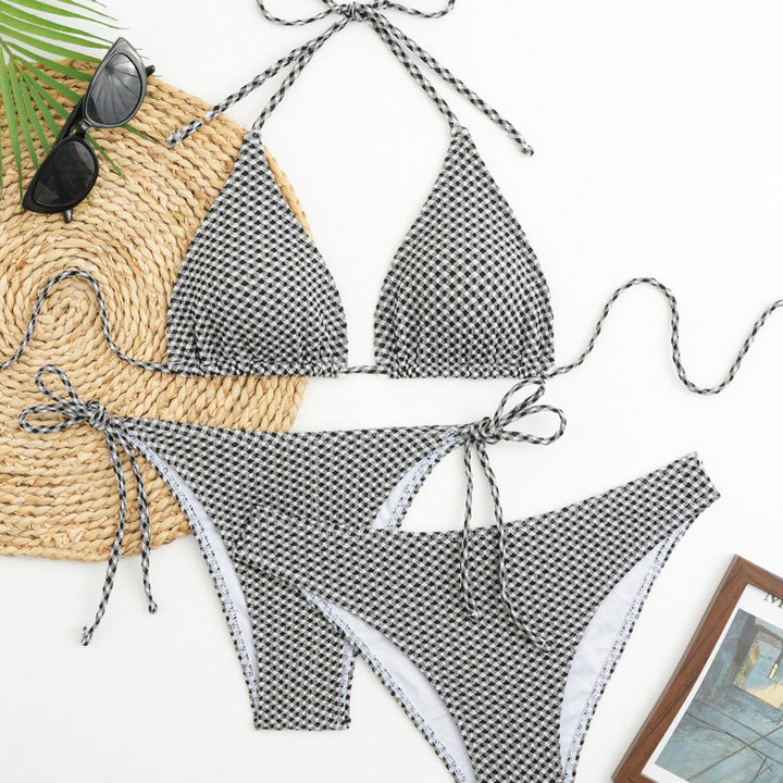 Damen Triangel-Bikini-Set mit verstellbaren Trägern und klassischem Karomuster Echo Archiv