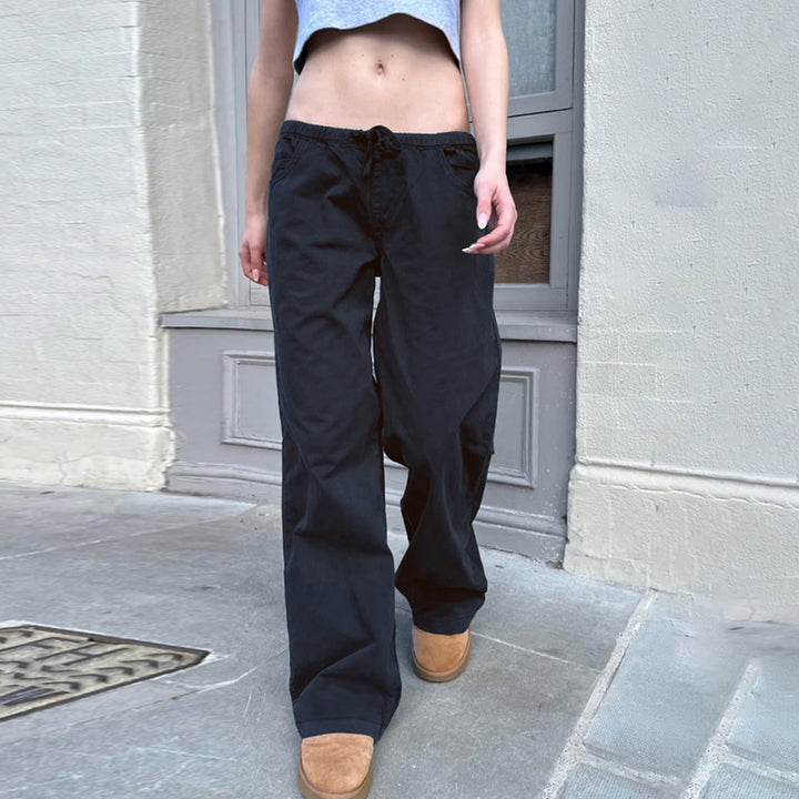 Damen Weite Baumwoll-Hose mit Elastikbund, Tunnelzug und Eingrifftaschen Echo Archiv