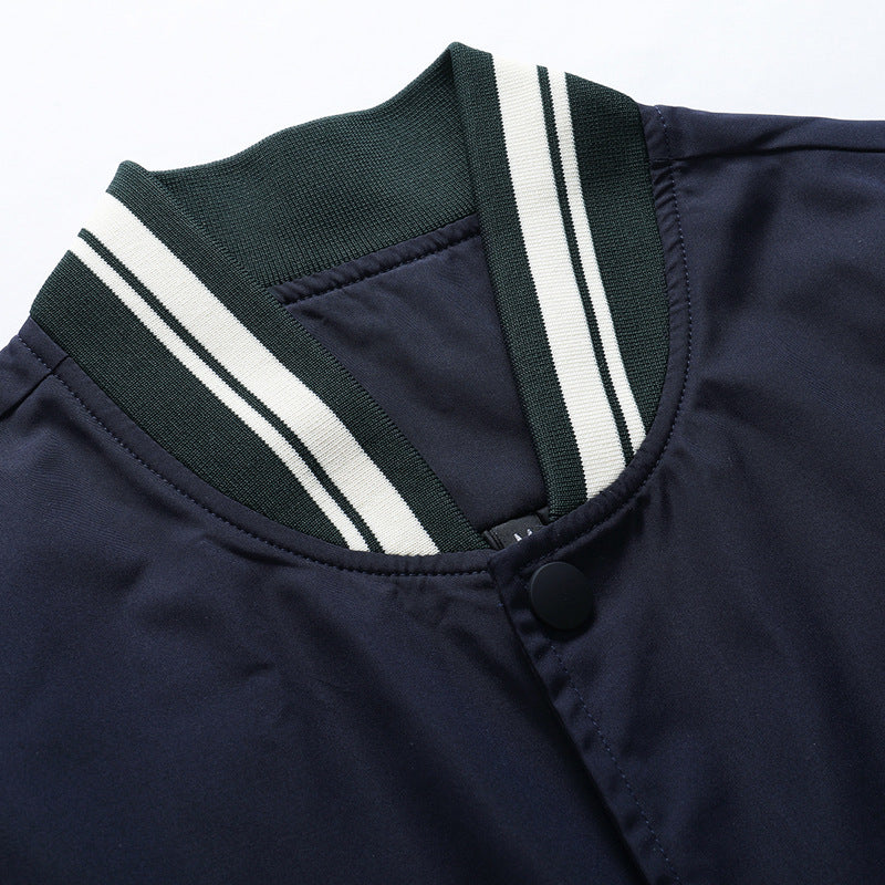 Herren Varsity-Bomberjacke im Retro-College-Stil mit kontrastärmeln und gestreiften Rippbündchen Echo Archiv