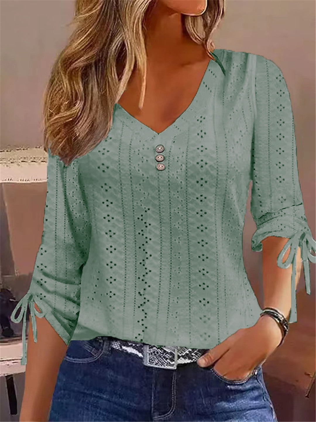 Damen V-Ausschnitt Bluse mit Raffdetails Echoarchiv