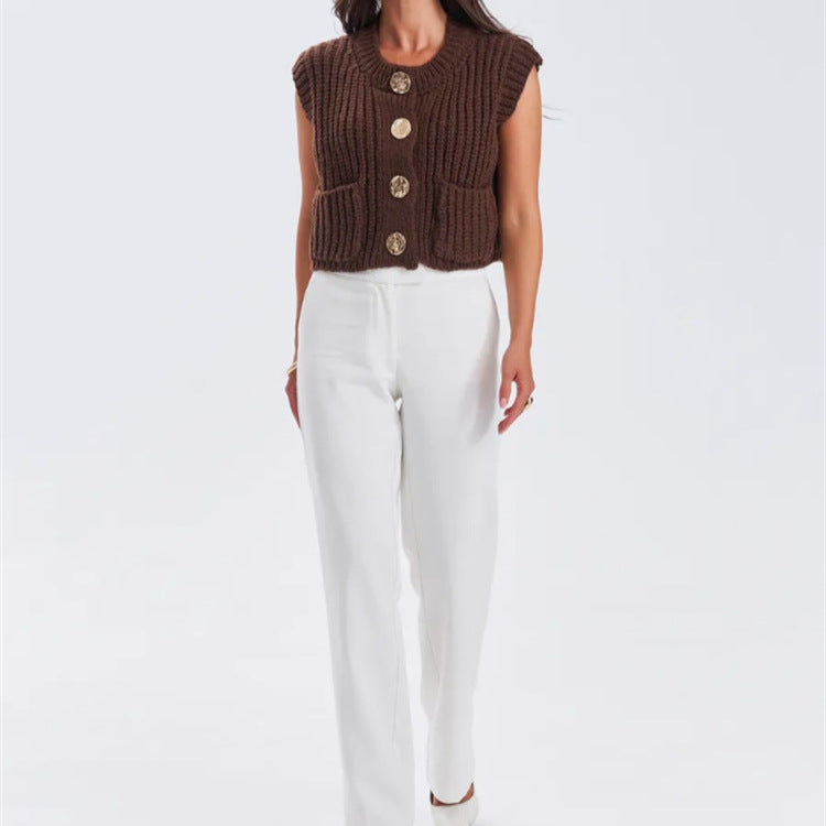 Damen Grobgestrickter Oversize Cardigan mit Zierknöpfen – Veloura