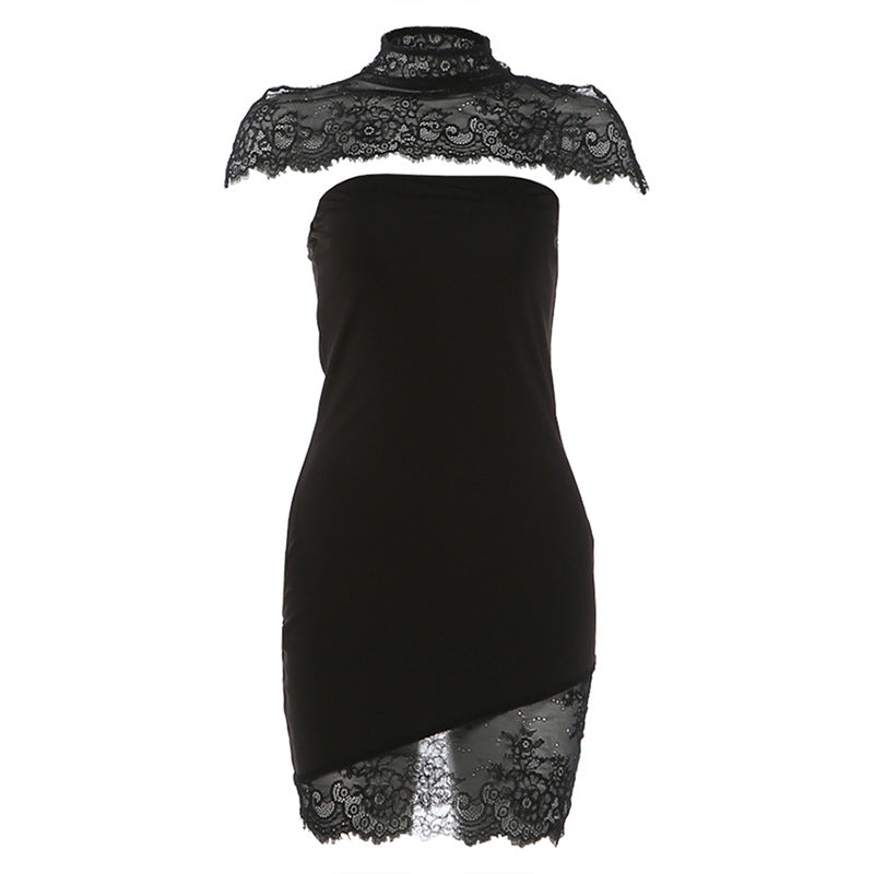 Damen Spitzen Minikleid mit elegantem Stehkragen und gerafften Details Echo Archiv
