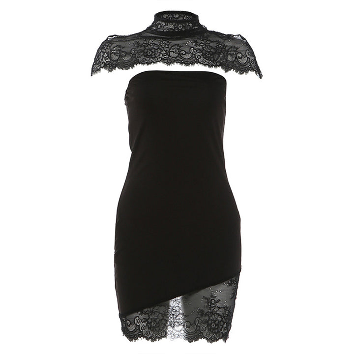 Damen Spitzen Minikleid mit elegantem Stehkragen und gerafften Details Echo Archiv