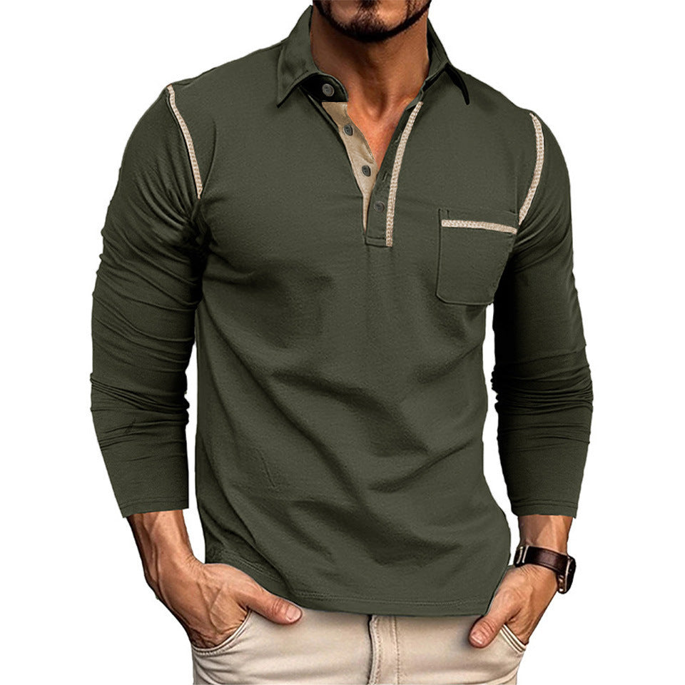 Herren modisches Langarm-Polohemd mit praktischem Brusttasche und eleganten Kontrastdetails Echoarchiv