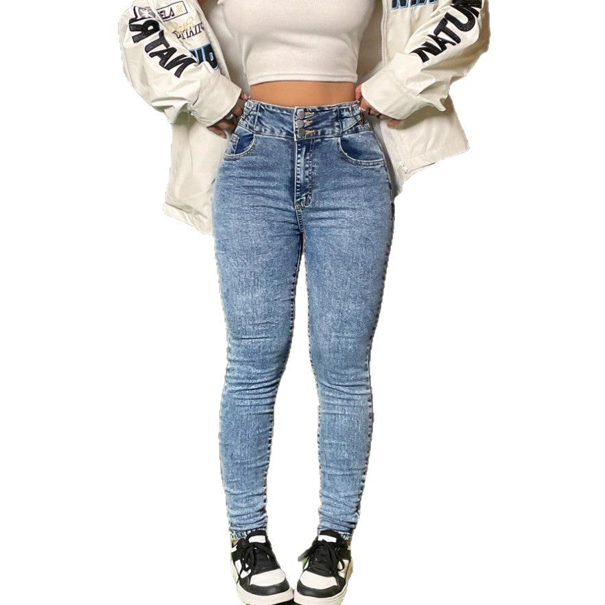 Damen Hochgeschnittene Sculpting-Jeans im eng anliegenden Schnitt mit elastischem Formbund Echo Archiv