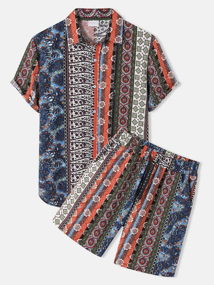 Herren Kurzarmhemd und Shorts-Set im kreativen Patchwork-Design Echoarchiv