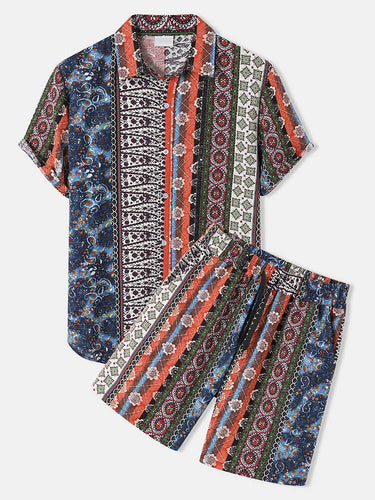 Herren Kurzarmhemd und Shorts-Set im kreativen Patchwork-Design Echoarchiv