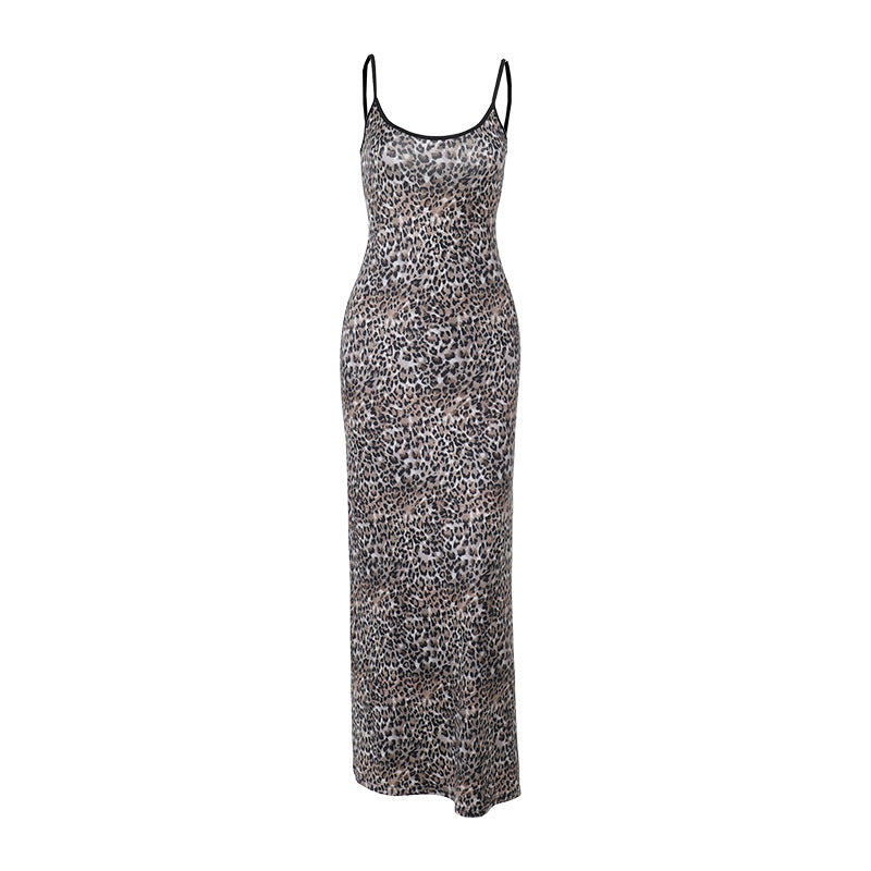 Damen elegantes Maxikleid mit tierischem Muster und schmalen Trägern Echo Archiv
