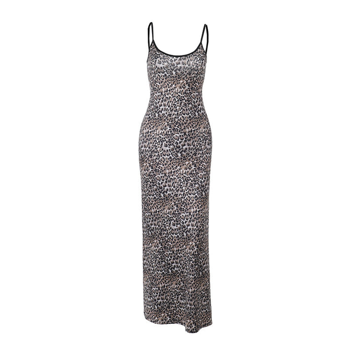 Damen elegantes Maxikleid mit tierischem Muster und schmalen Trägern Echo Archiv