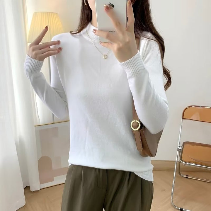 Damen Feiner Langarm-Feinstrickpullover mit schmalem Stehkragen und gerippten Bündchen Echoarchiv