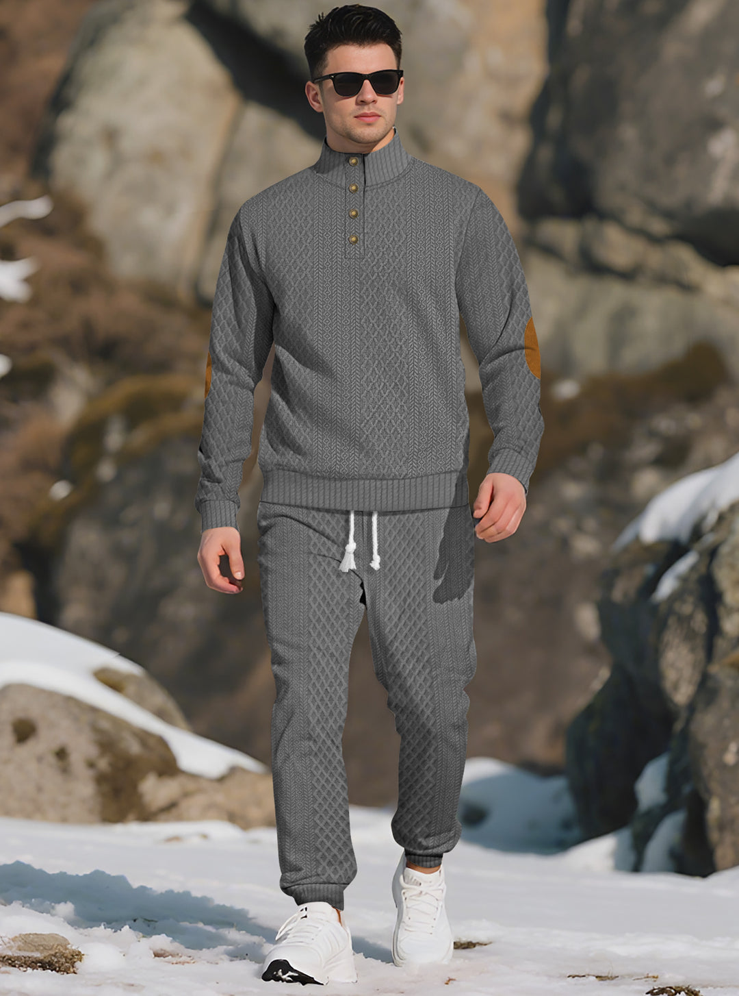 Herren Bequemer Strickpullover mit Stehkragen und modischen Knöpfen Echoarchiv