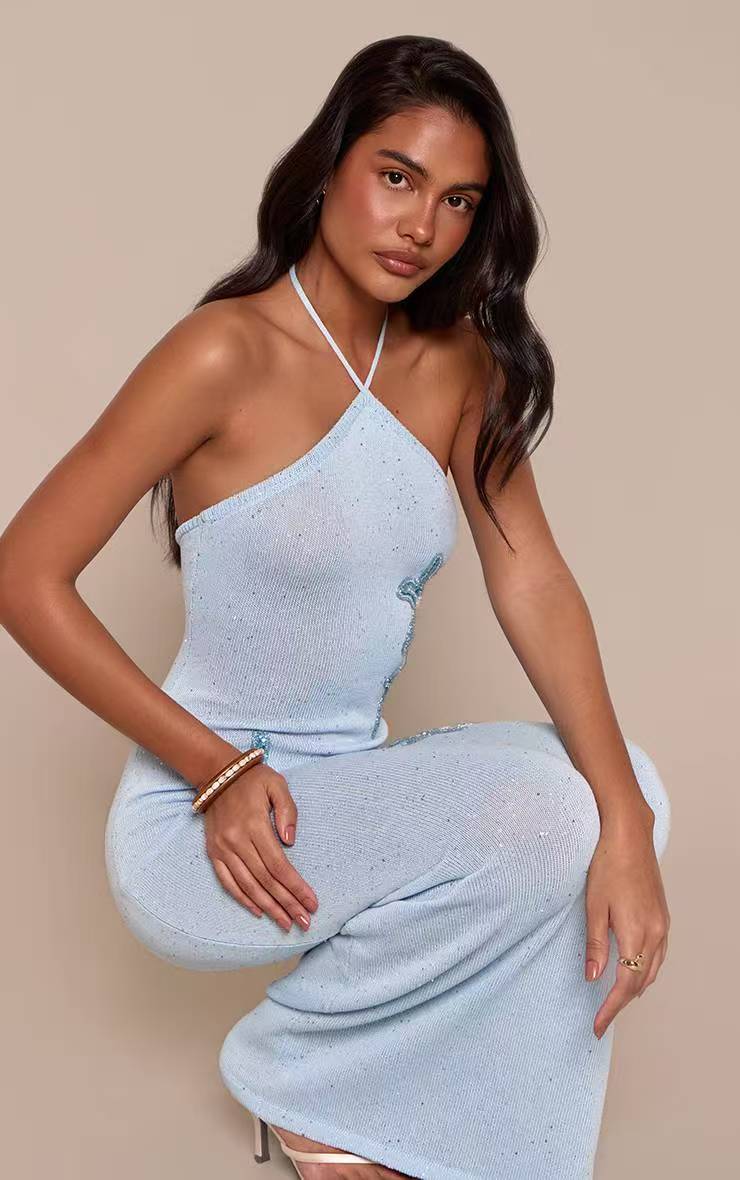 Damen elegantes Maxikleid mit schimmerndem Strickmuster Echo Archiv