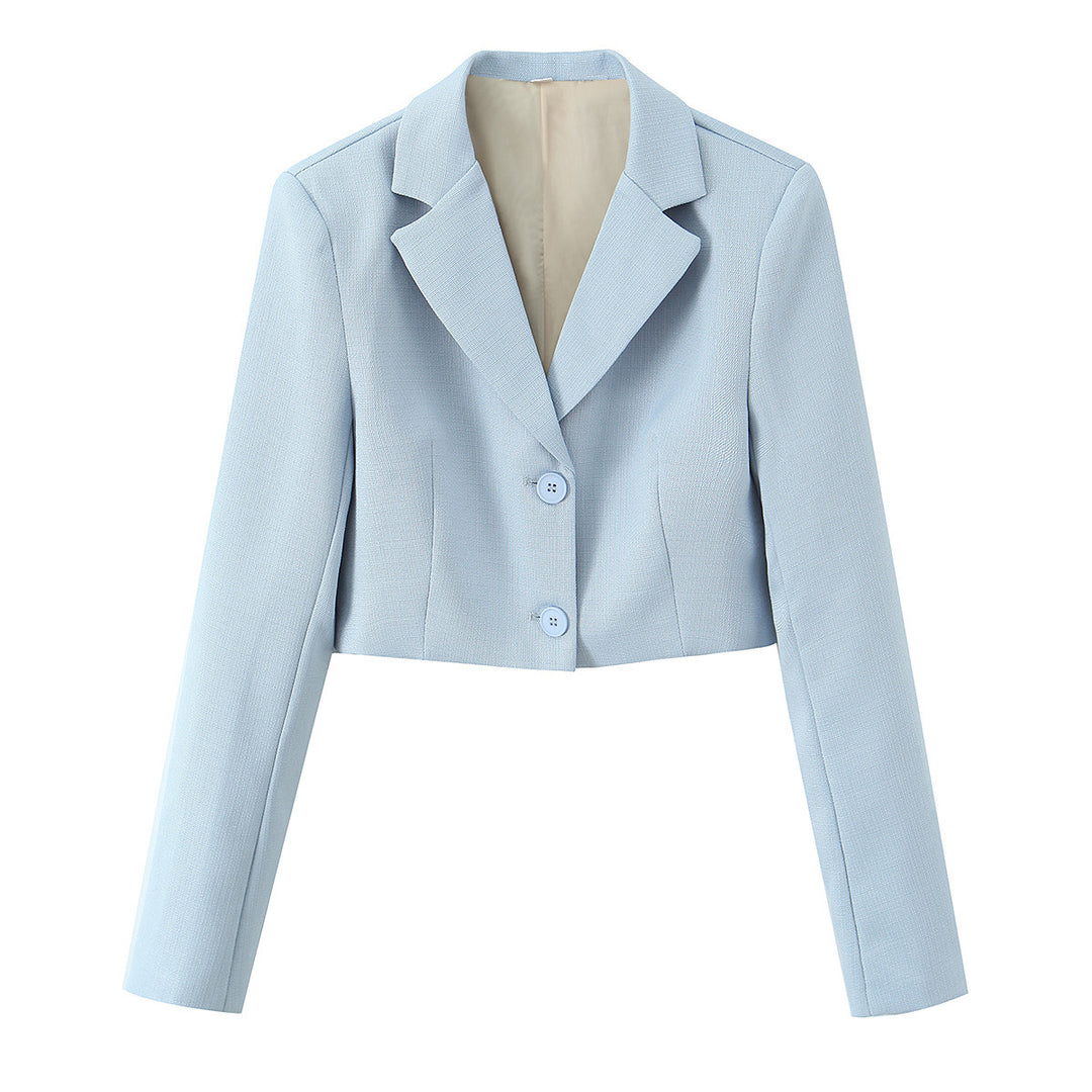 Damen taillierter Cropped-Kurzblazer mit Reverskragen und Zwei-Knopf-Front – Valéne