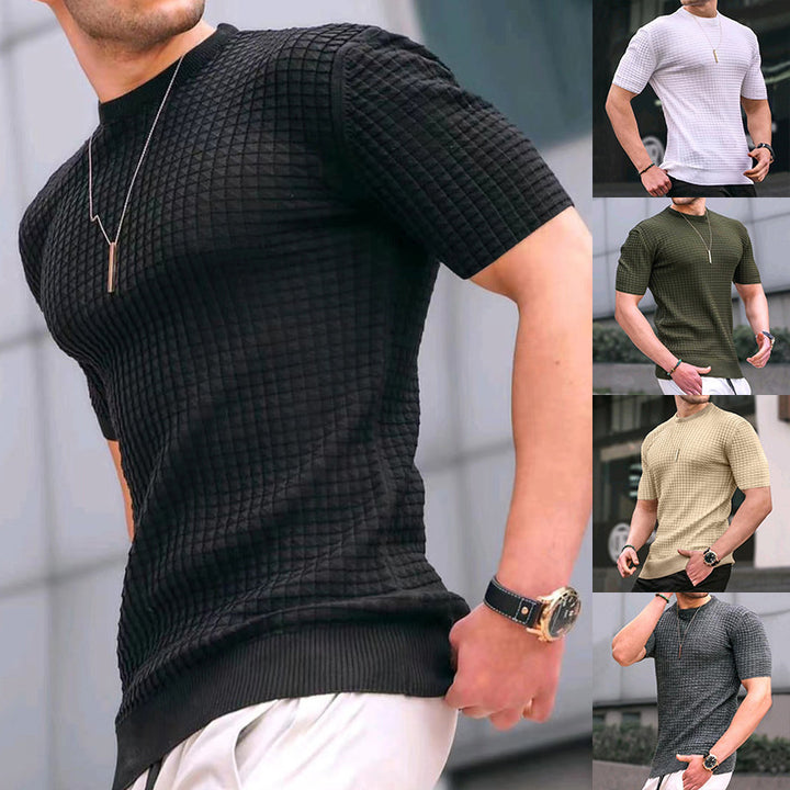 Herren nan Waffelstruktur-Kurzarm-Strickshirt mit schmaler Passform und elastischem Rippsaum Echo Archiv
