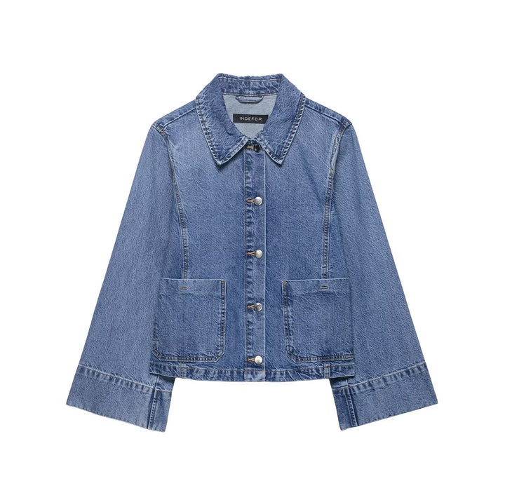 Damen Oversize-Denimjacke im Boxy-Schnitt mit kurzer Silhouette und aufgesetzten Taschen Echo Archiv