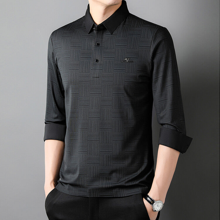 Herren modisches Langarm Poloshirt mit strukturiertem Design Echoarchiv